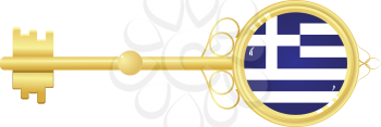 Royalty Free Clipart Image of a Golden Key with a Flag of Greece