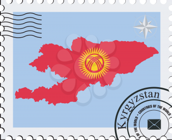 Royalty Free Clipart Image of a Stamp With a Silhouette of Kyrgyzstan