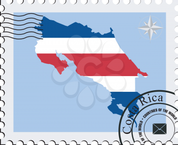 Royalty Free Clipart Image of a Stamp with a Picture of Costa Rica