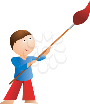 Royalty Free Clipart Image of a Little Boy With a Large Paintbrush