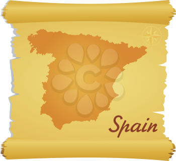 Royalty Free Clipart Image of a Parchment with a Silhouette of Spain