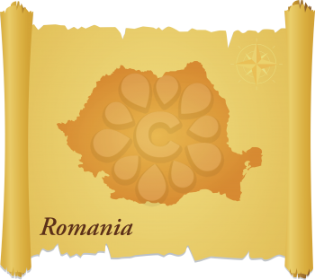 Royalty Free Clipart Image of a Parchment With a Silhouette of Romania