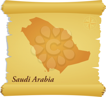 Royalty Free Clipart Image of a Parchment with a Map of Saudi Arabia