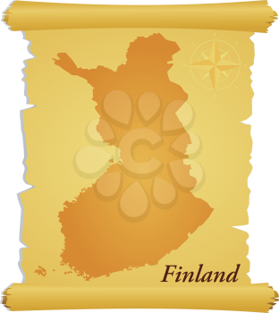 Royalty Free Clipart Image of a Parchment With a Silhouette of Finland