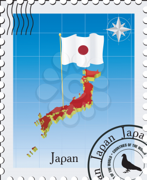Royalty Free Clipart Image of a Perforated Stamp with a Map of Japan