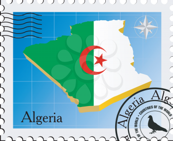 Royalty Free Clipart Image of a Stamp with the Maps of Algeria