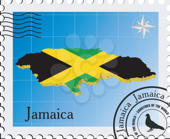 Royalty Free Clipart Image of a Stamp With a Map of Jamaica