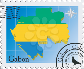Royalty Free Clipart Image of a Stamp With a Silhouette of Gabon