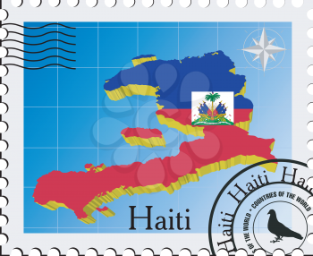 Royalty Free Clipart Image of a Stamp with a Map of Haiti