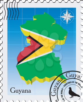 Royalty Free Clipart Image of a Stamp With a silhouette of Guyana