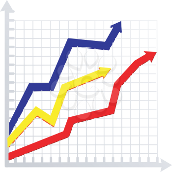 Royalty Free Clipart Image of a Colored Arrows on a Graph Symbolizing Growth