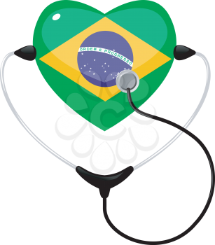 Royalty Free Clipart Image of a Heart Shaped Medical Icon Representing Brazil and a Stethescope