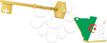 Royalty Free Clipart Image of a Golden Key with a Keyfab with a Map of Algeria