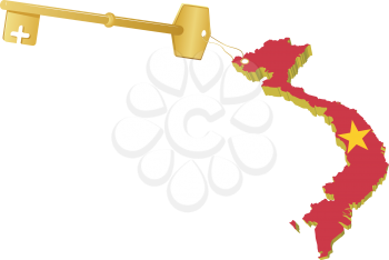 Royalty Free Clipart Image of a Golden Key and Key Fob of Vietnam