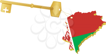 Royalty Free Clipart Image of a Golden Key With a Key Fab in the Shape of Belarus