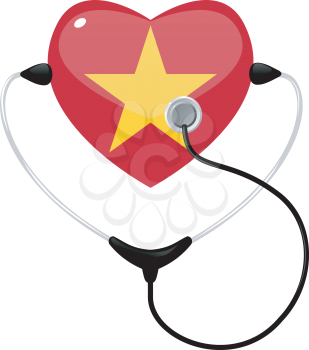 Royalty Free Clipart Image of a Heart With a Yellow Star in the Center With a Stethoscope