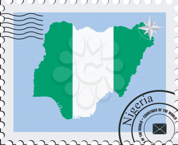 Royalty Free Clipart Image of a Perforated Stamp With a Silhouette and Seal of Nigeria