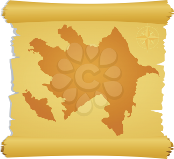Royalty Free Clipart Image of a Parchment With a Silhouette Map of Azerbaijan