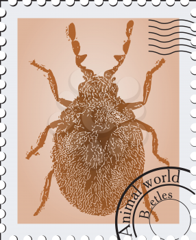 Royalty Free Clipart Image of a Stamp with a Picture of a Beetle 