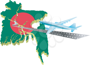 Royalty Free Clipart Image of an Aircraft Flying Across the World