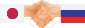 Royalty Free Clipart Image of a Symbolic Hand Shake Between Japan and Russia