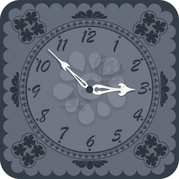 Royalty Free Clipart Image of a Vintage Clock With Silhouette Designs