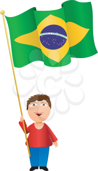 Royalty Free Clipart Image of a Boy Holding a Brazilian Flag