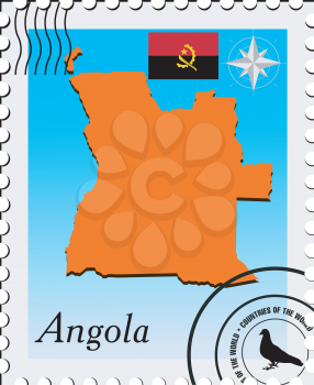 Royalty Free Clipart Image of a Stamp with a Silhouette of Angola