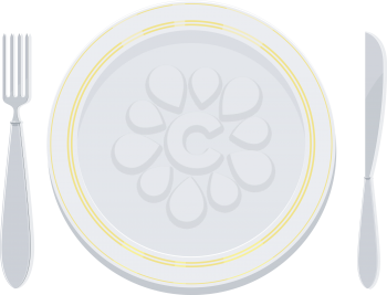 Royalty Free Clipart Image of a Dinner Plate, Fork, and Knife