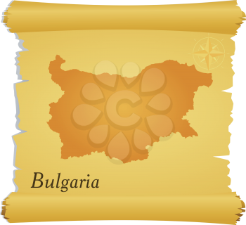 Royalty Free Clipart Image of a Parchment with a Silhouette of Bulgaria