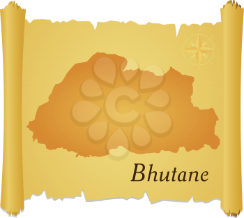 Royalty Free Clipart Image of a Parchment With a Silhouette of Bhutane