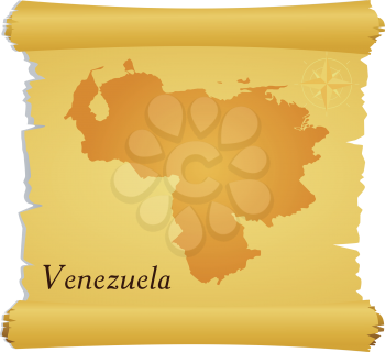 Royalty Free Clipart Image of a Parchment With a Silhouette of Venezuela