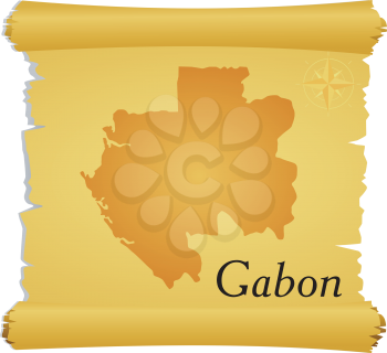 Royalty Free Clipart Image of a Parchment With a Silhouette of Gabon