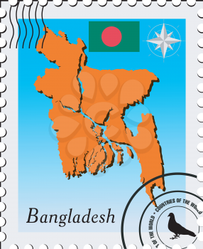 Royalty Free Clipart Image of a Stamp with a Map of Bangladesh