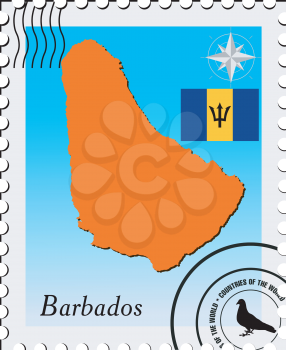 Royalty Free Clipart Image of a Stamp with a Map of Barbados