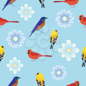 Royalty Free Clipart Image of a Background of Birds and Flowers