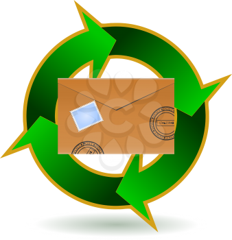 Royalty Free Clipart Image of a Stamped Letter in the Center of Circular Green Arrows 