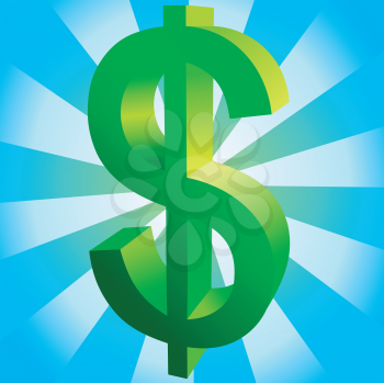 Royalty Free Clipart Image of a Green Dollar Sign on a Blue Highlighted Background