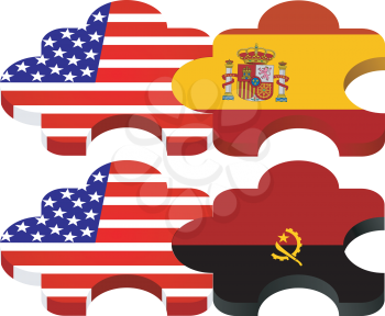 Vector puzzles with national symbolics of United States America, Spain, Angola