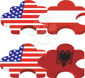 Vector puzzle with national symbolics of United States America, Austria, Albania