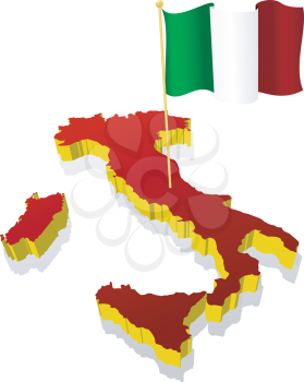 three-dimensional image map of Italy with the national flag 