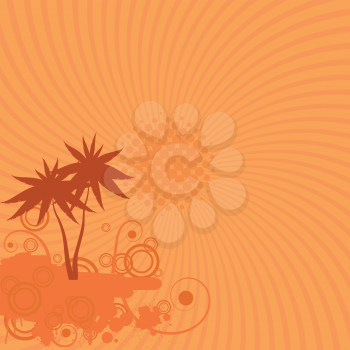 Vector background with palm trees, sun and swirls 