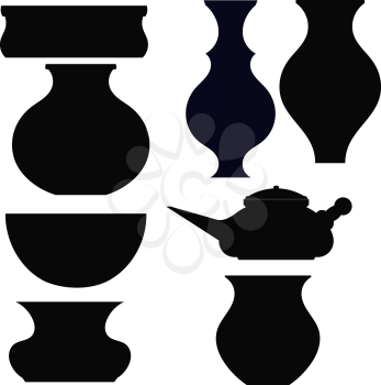 Set of black silhouettes pots