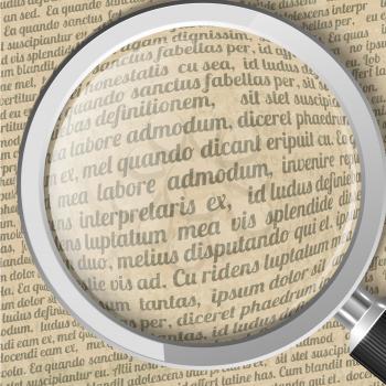 Royalty Free Clipart Image of a Magnifying Glass Over Text