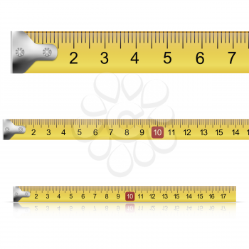 Set of measuring tapes on white background