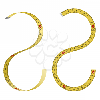 Set of curved measuring tapes on white background