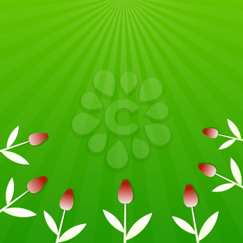 Green summer background with red tulips