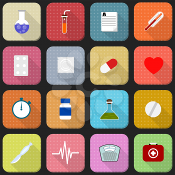 16 flat icons of health and medicine