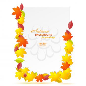 Rectangular vertical frame of autumn leaves on a white background. Vector illustration.