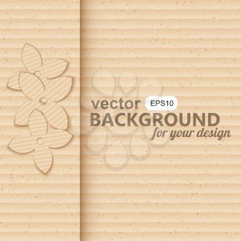 Realistic cardboard background with flowers. vector illustration